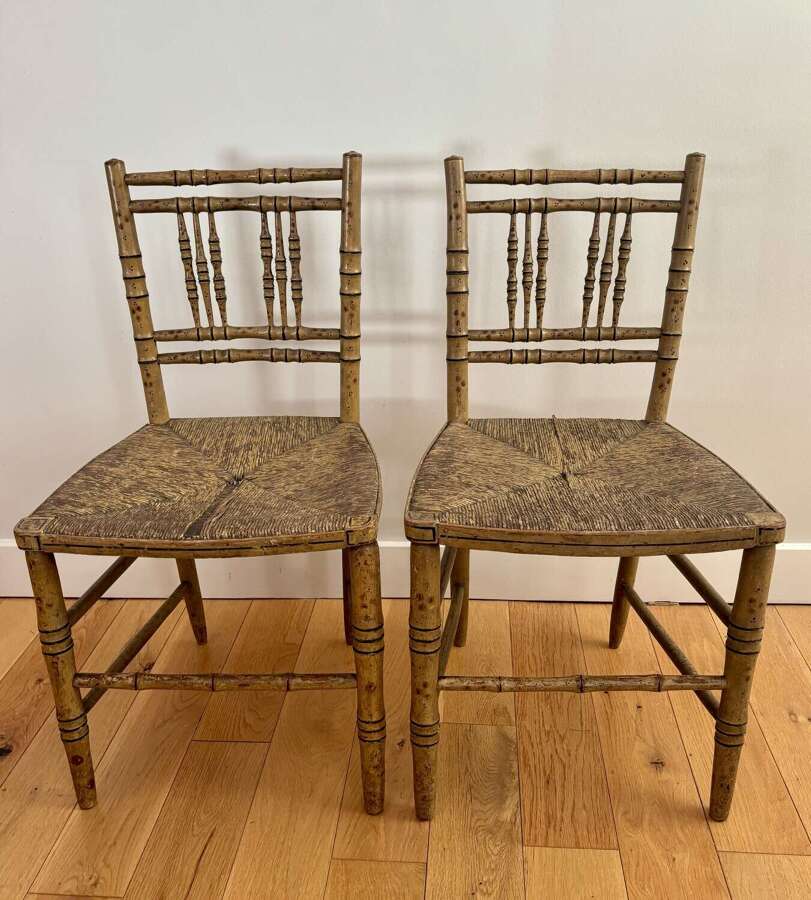 A Pair of Regency Painted Bamboo Chairs