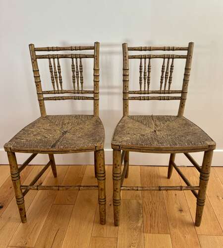 A Pair of Regency Painted Bamboo Chairs