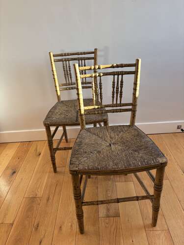 A Pair of Regency Painted Bamboo Chairs